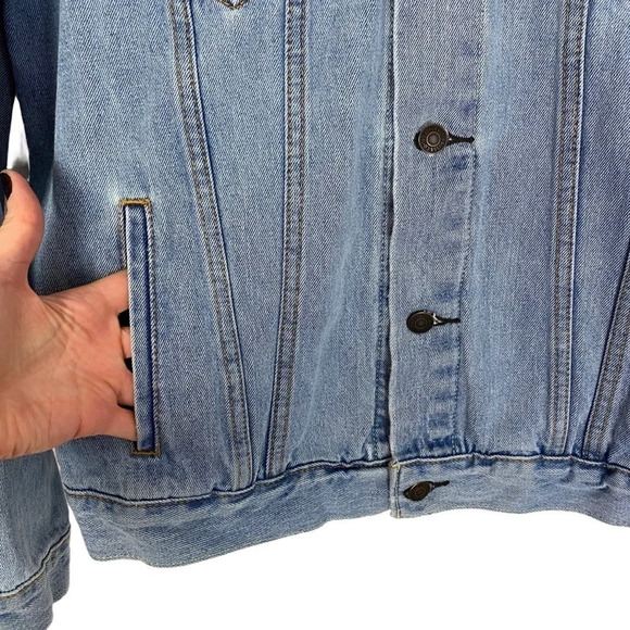 Levis Barbie Denim Boyfriend Trucker Jean Jacket Womens Large Blue Pink Core - Picture 8 of 16